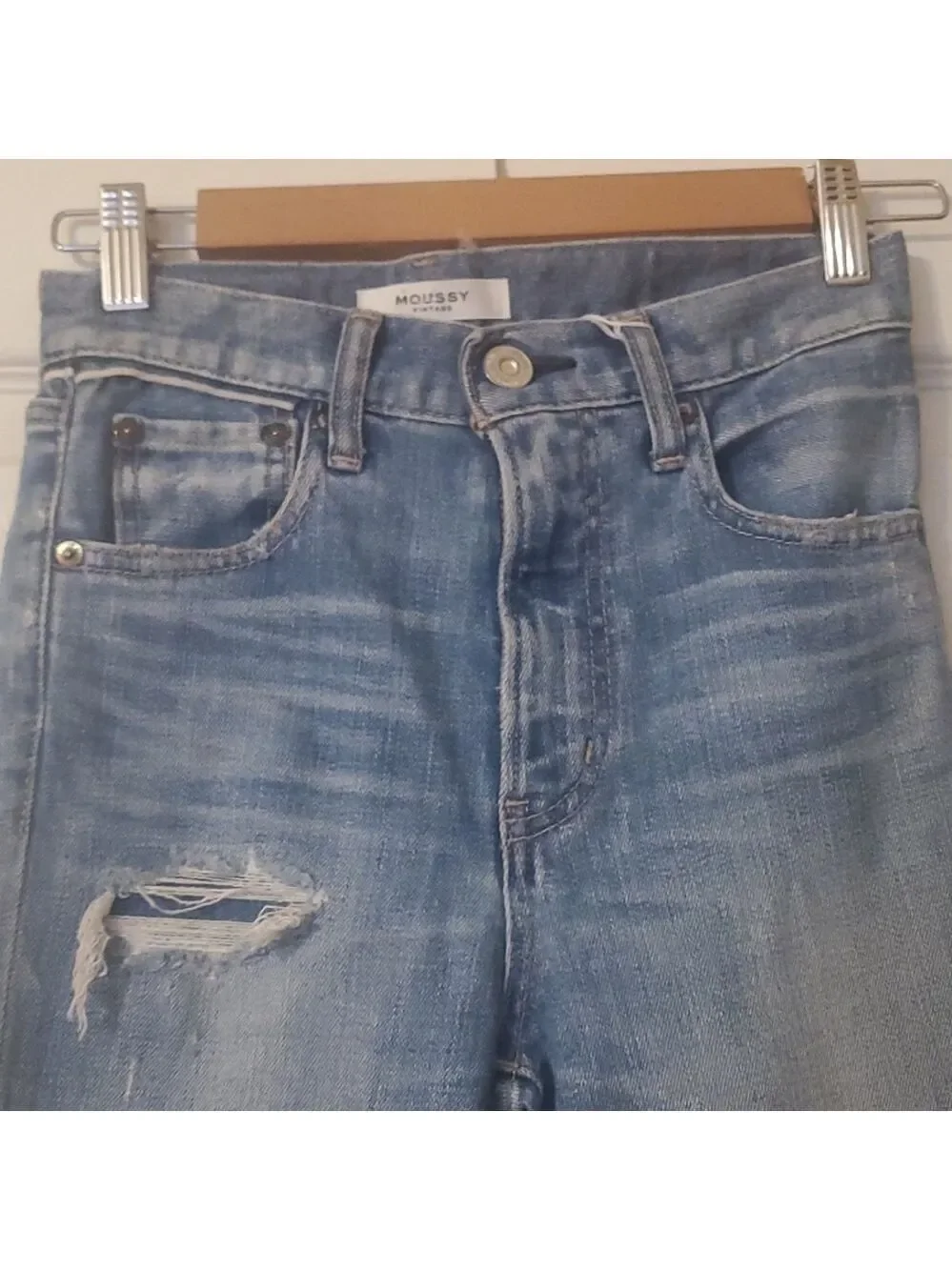 Moussy Vintage Keans Women's Size 000 Faded Blue Hammond Skinny Distressed Rips